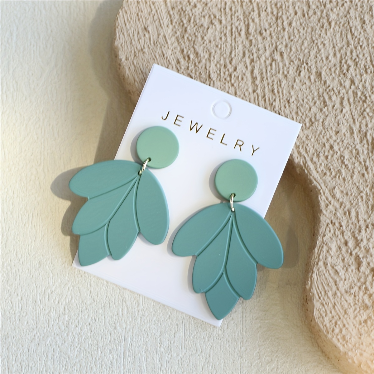 Women's Light Green Clay Texture Leaf Earrings
